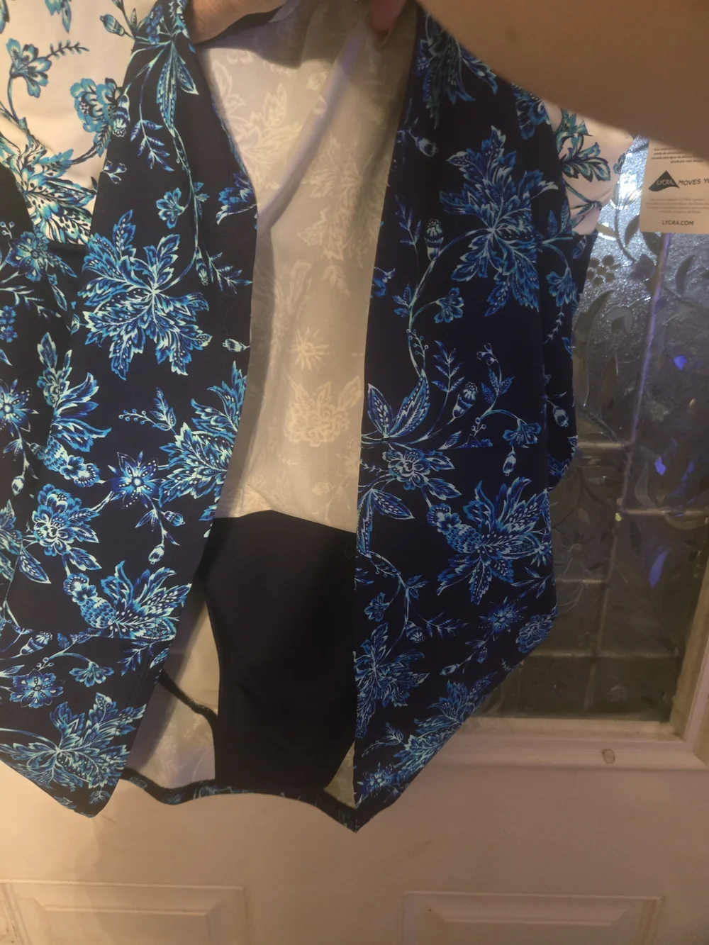 Blue Floral One-Piece Swimdress with V-Neck